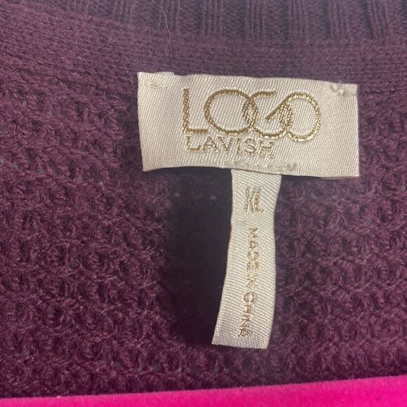 Logo by Lori Goldstein Waffle Knit Sweater Tunic Purple Lace Chiffon Hem Cottage - Picture 6 of 11